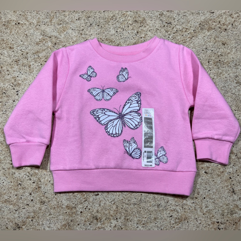 NWT Falls Creek Kids Pink Butterfly Sweatshirt - 12 Month